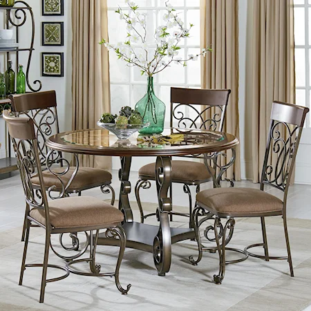 Round Table and Chair Set With Metal Scroll Detail